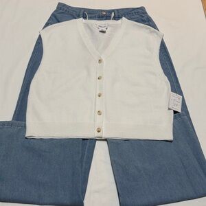 Song of Style 2-Piece Set White Vest and Blue Denim Pants M NWT